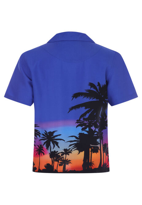 Younger Boys Blue Tropical Print Shirt