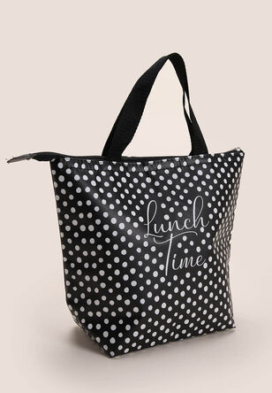 Womens Black & White Polka Dot Lunch Bag