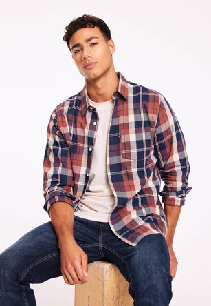 Mens Rust Flannel Check Shirt