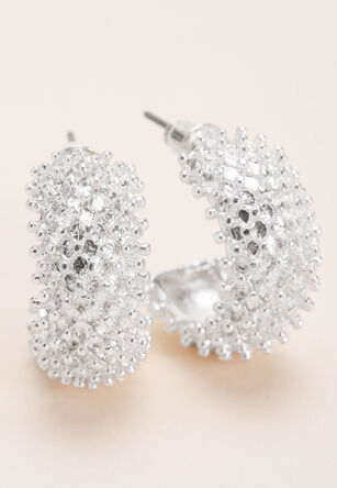 Womens Silver Textured Pattern Hoop Earrings