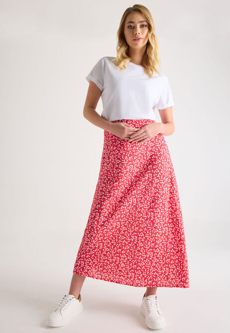 Womens Red Floral Slip Skirt