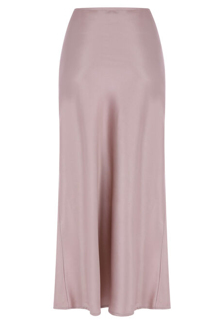 Womens Pink Satin Midi Slip Skirt