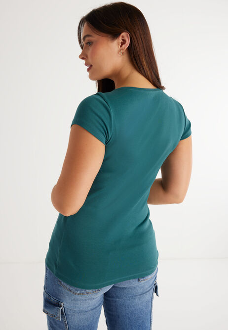 Womens Teal Pure Cotton V Neck T-shirt