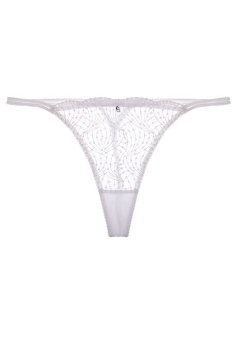 Womens White Embroidered Thong