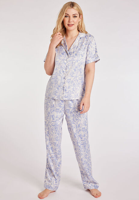 Womens Light Blue Satin Short Sleeved Pyjama Top