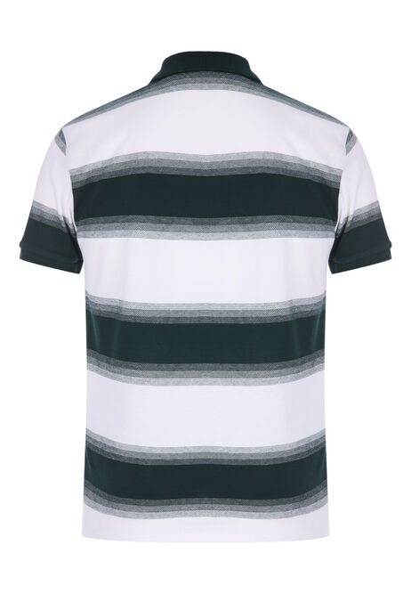 Mens Green & White Horizontal Stripe Polo Shirt 