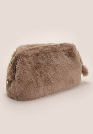 Womens Mink Faux Fur Cosmetic Bag