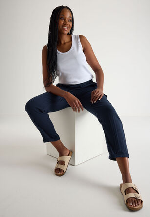 Womens Navy Cotton Cargo Trousers