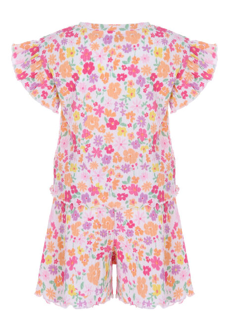 Younger Girl Pink Floral Crinkle Tee & Shorts Set