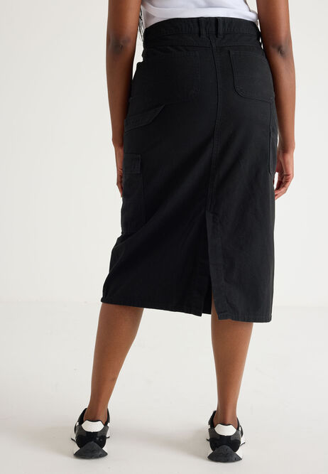Womens Black Denim Cargo Midi Skirt