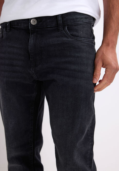 Mens Black Plain Ollie Straight Leg Jeans
