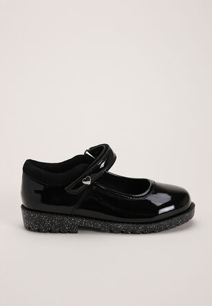 Younger Girls Black Patent Glitter Sole Shoes 
