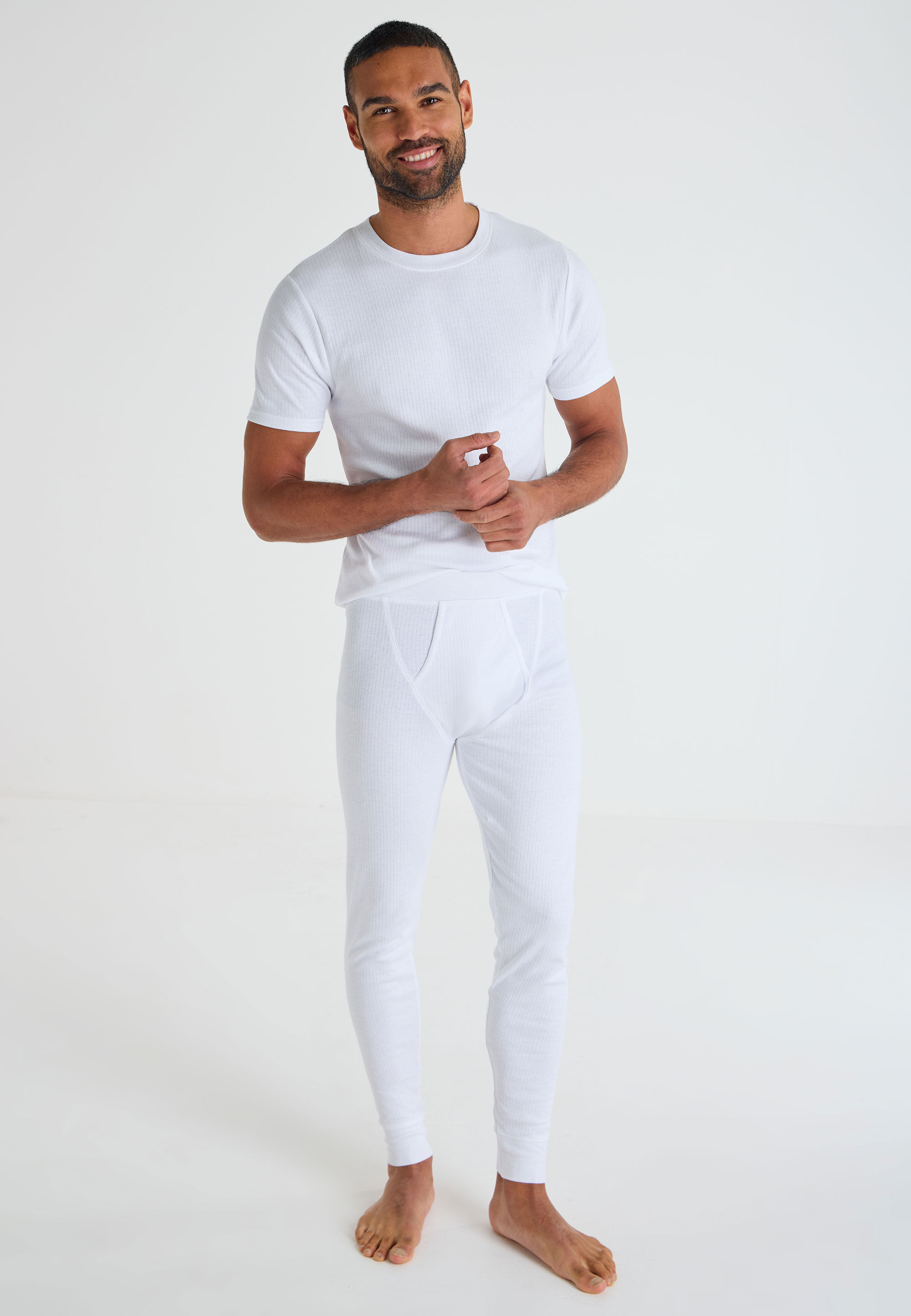 Mens White Plain Thermal Long John Bottoms Peacocks