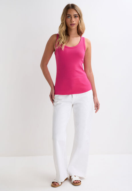 Womens Pink Plain Basic Stretch Vest Top