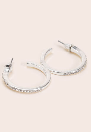Womens Silver Diamante Hoop Earrings