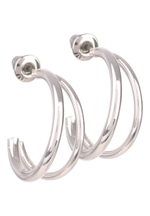 Womens Silver Double Hoop Earrings