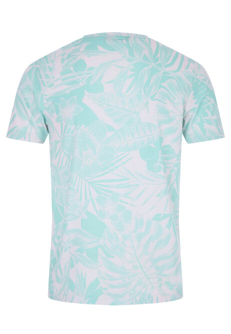 Mens Green & White Tropical Print T-shirt