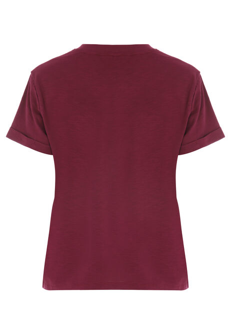 Womens Burgundy Plain Cotton T-Shirt