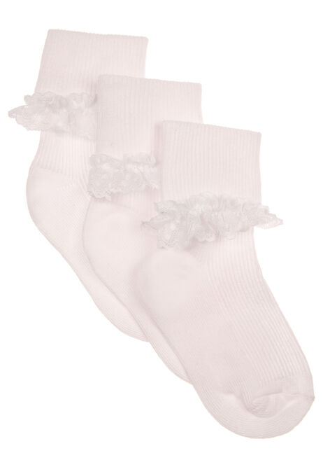   Baby Girls 3pk White Frill Ankle Socks