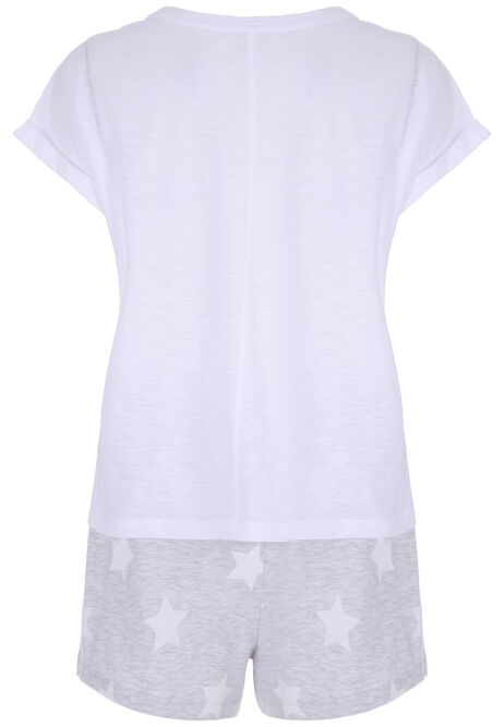 Womens White Star Top & Shorts Pyjama Set