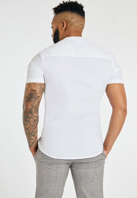 Mens White Short Sleeve Grandad Shirt
