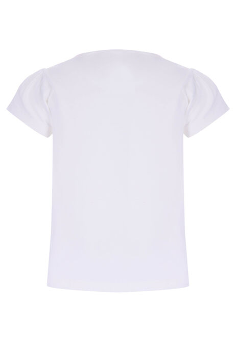 Younger Girls Cream Heart Applique Sequin T-Shirt