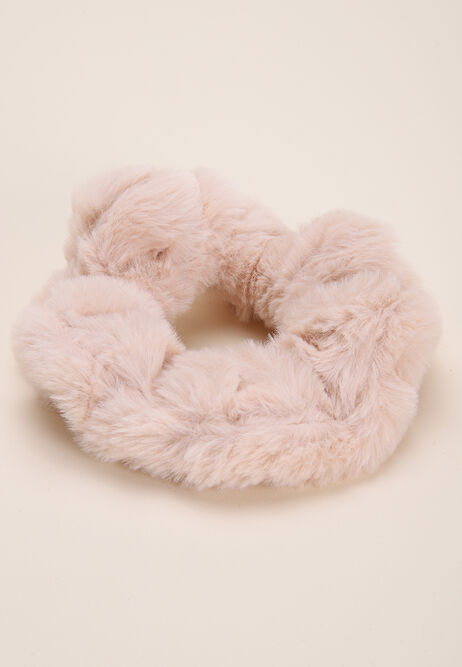 Womens Pale Pink Faux Fur Scrunchie