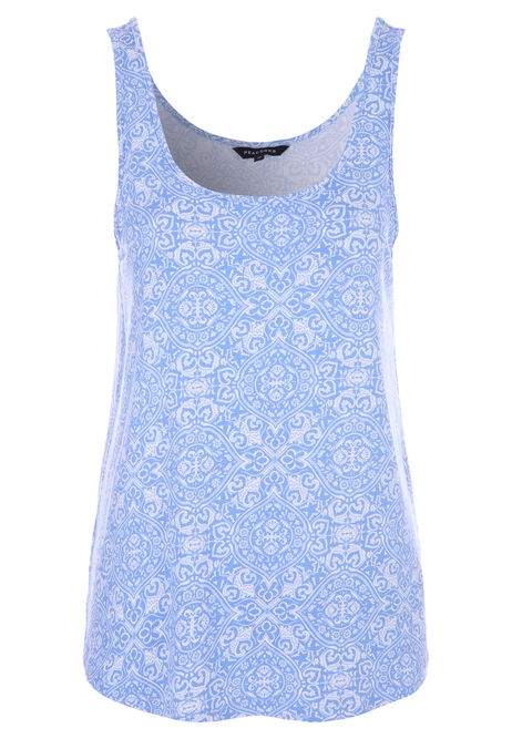 Womens Blue & White Tile Print Vest