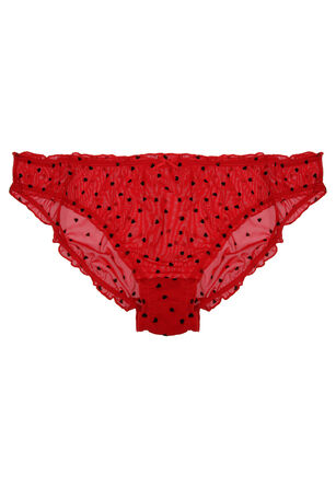 Womens Red & Black Heart Print Frilly Mesh Briefs