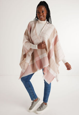 Womens Pink & Cream Check Wrap Scarf
