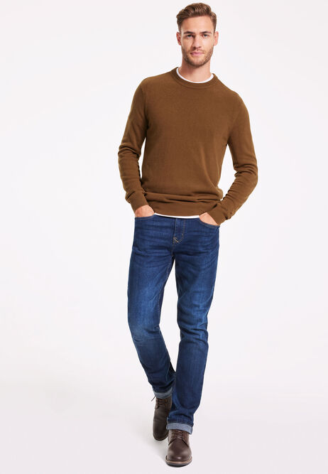 Mens Tan Soft Touch Crew Neck Knit