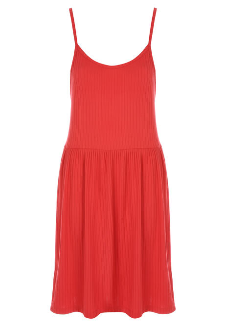 Womens Red Strappy Rib Beach Dress