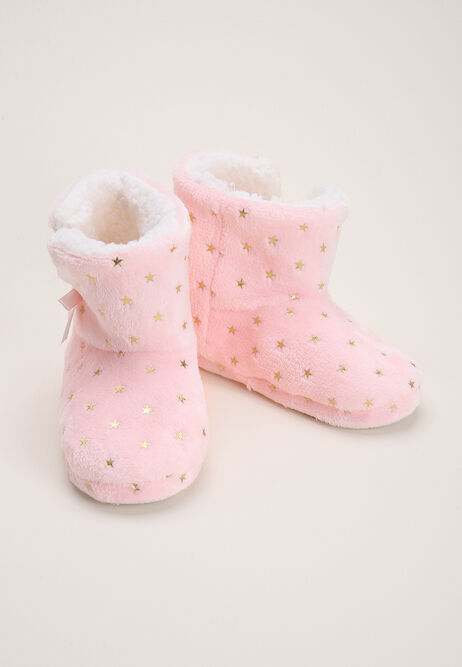 Older Girl Pink Star Boot Slippers
