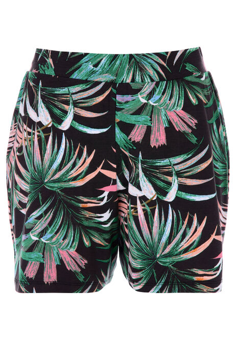 Womens Black Palm Print Shorts