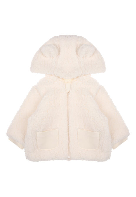 Baby Girl Cream Borg Hooded Jacket 