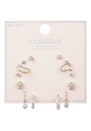 Womens 7pk Gold Pearl Earrings Set