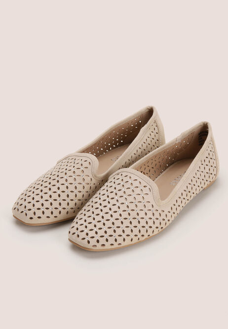 Womens Cream Cut Out Loafers