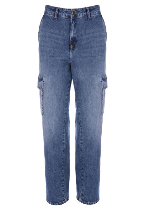 Womens Blue Straight Cargo Jeans
