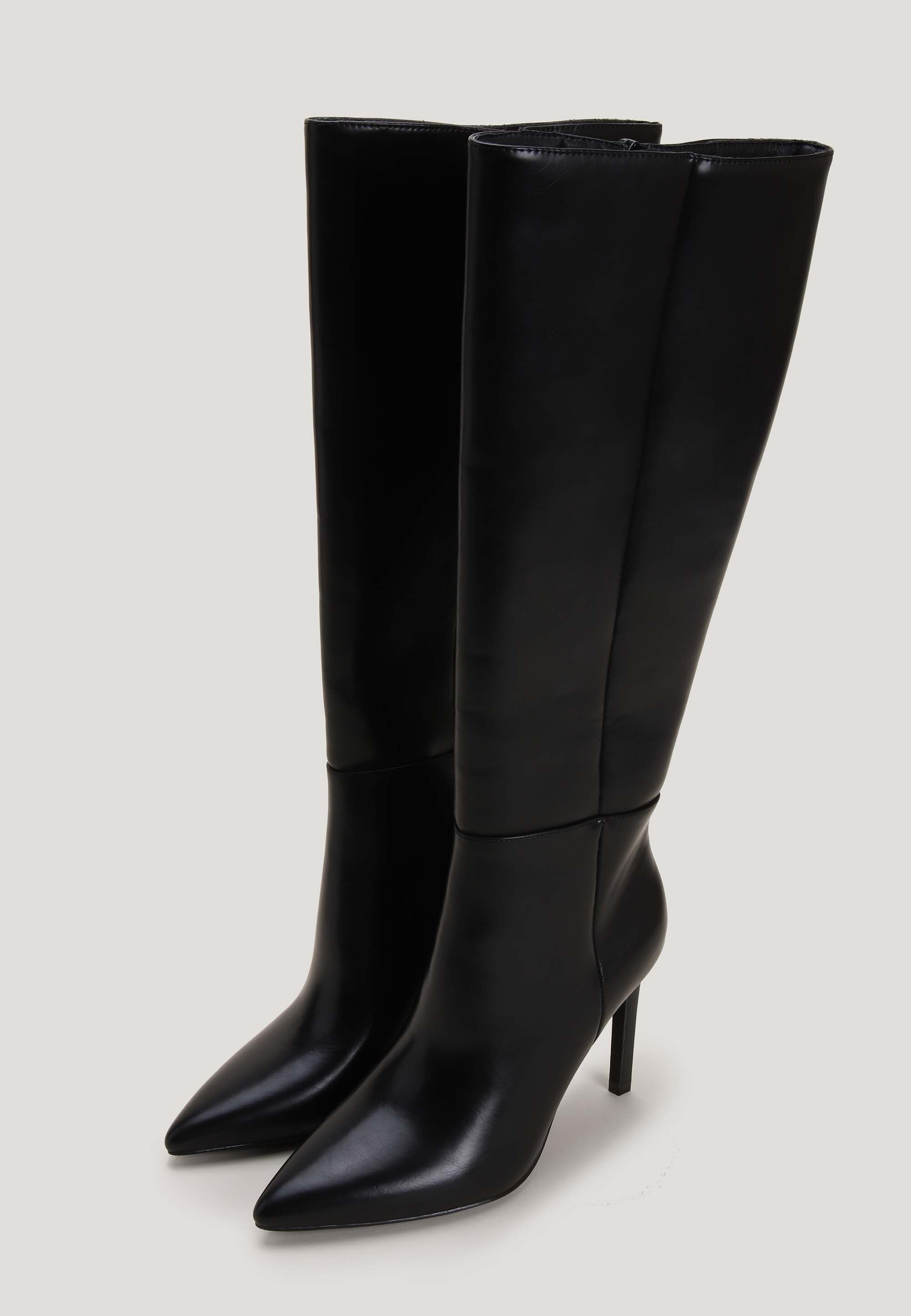 Womens Black Plain Stiletto Knee High Boot Peacocks