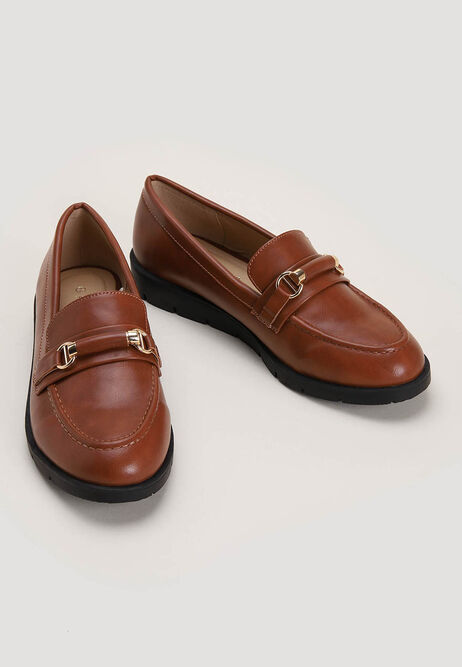 Womens Tan T-Bar Chunky Loafers