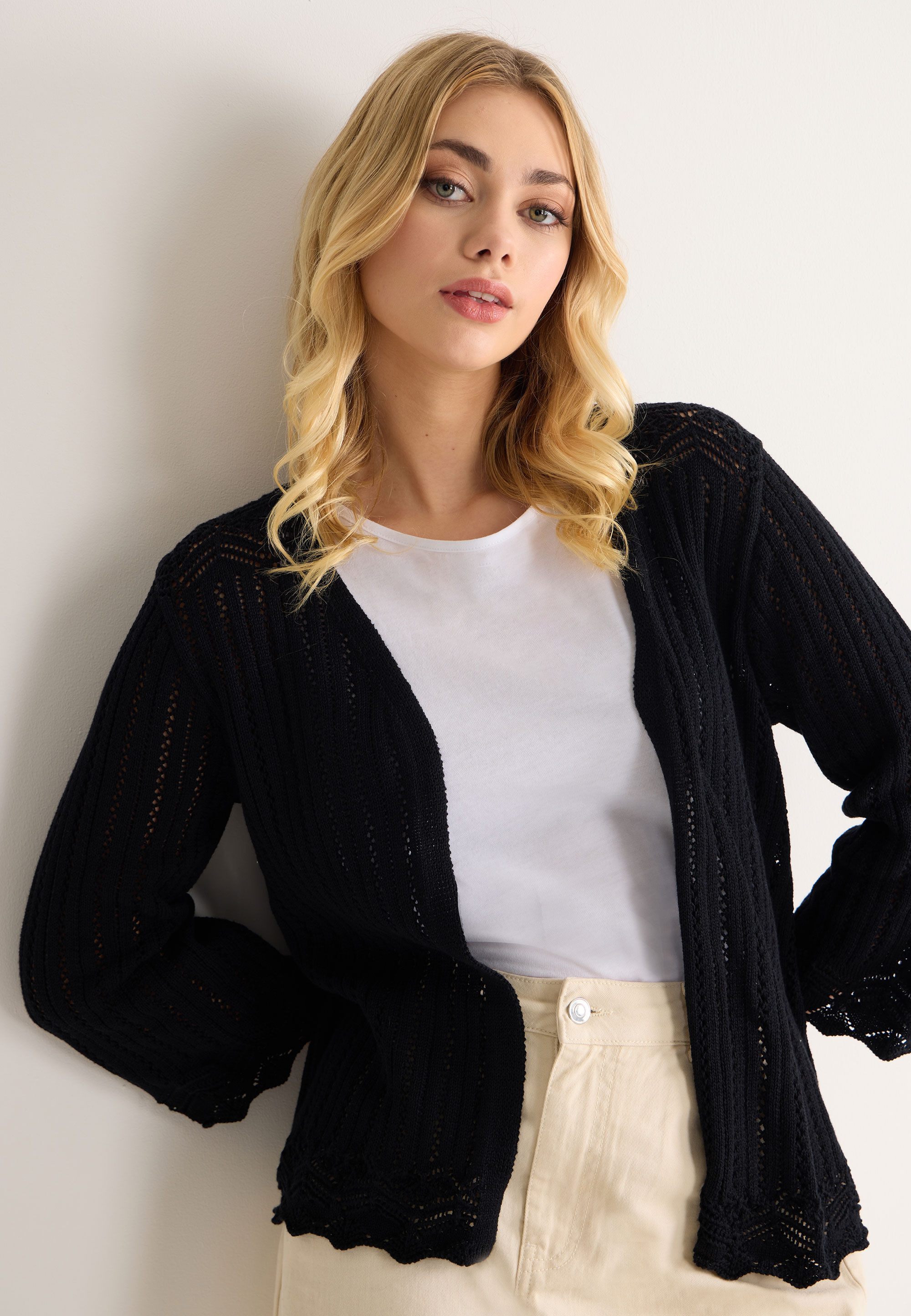 Womens Black Crochet Cardigan Peacocks