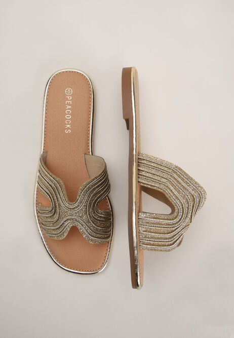 Womens Gold Shimmer Curve Sandals