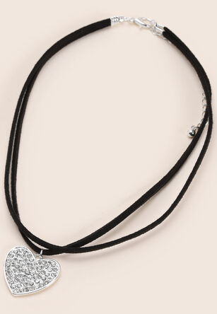 Womens Silver Diamante Heart Cord Necklace