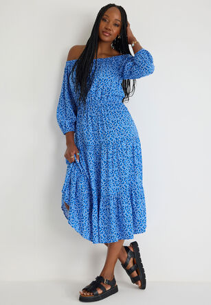 Womens Blue Ditsy Gypsy Dress