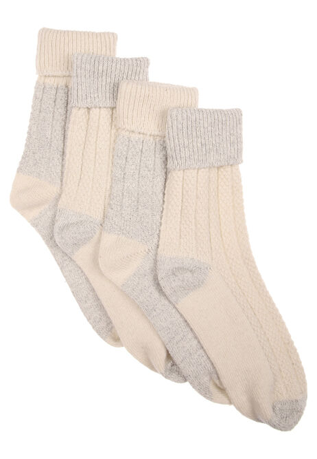Womens 2pk Cream & Grey Thermal Boot Socks