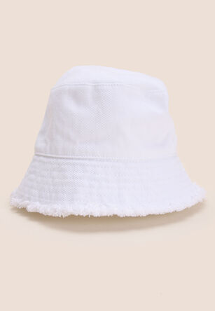 Older Girls White Frayed Denim Bucket Hat