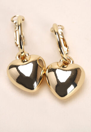 Womens Gold Huggy Heart Earrings