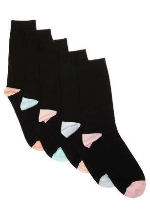 Womens 5pk Black & Pastel Ankle Socks