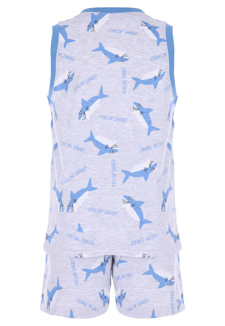 Younger Boys Grey Shark Top & Shorts Pyjama Set