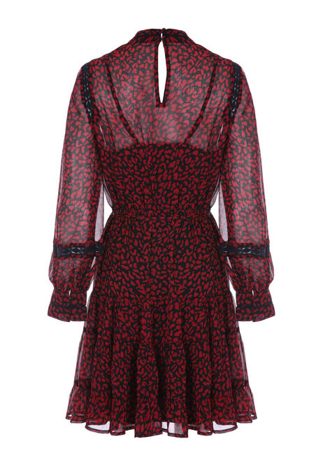 Womens Red Leopard Print Chiffon Dress
